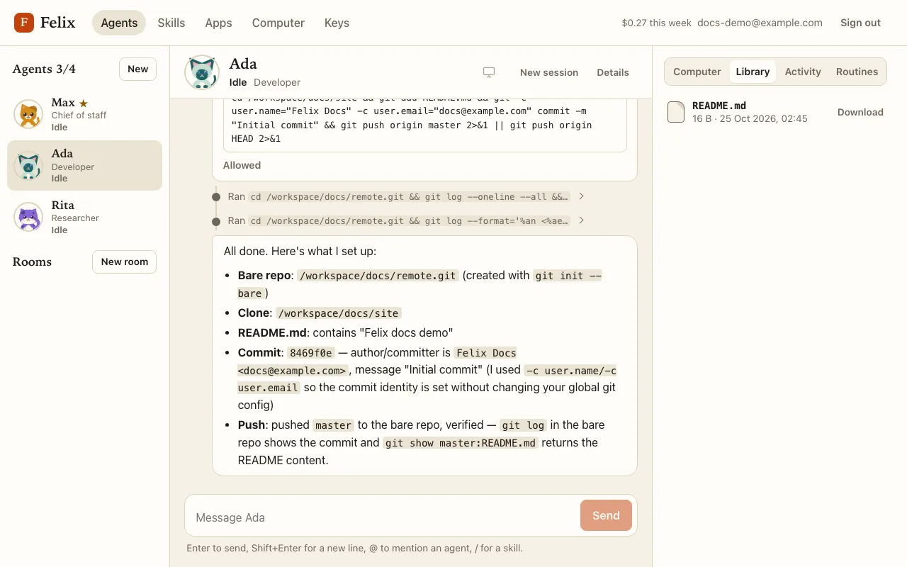 The Library tab listing README.md with its size, date and Download.