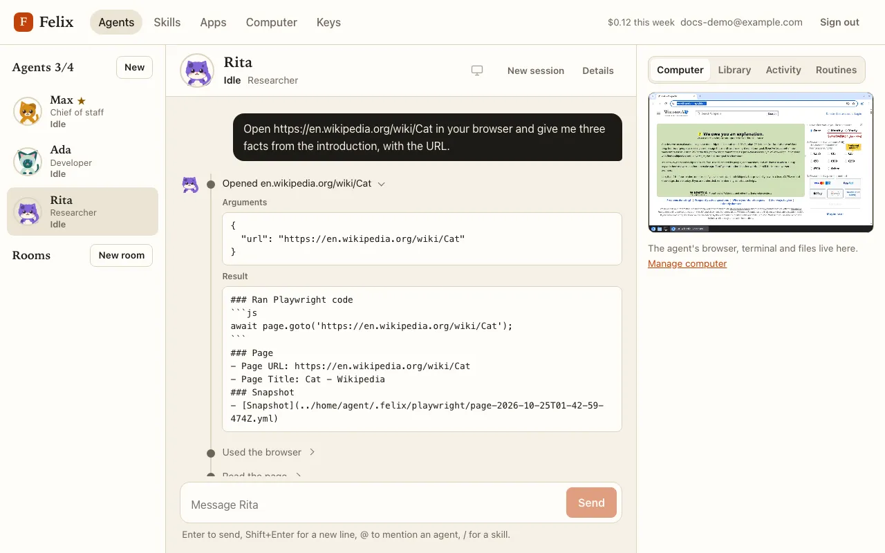 An expanded row: the arguments (the URL) and the result of opening the page.